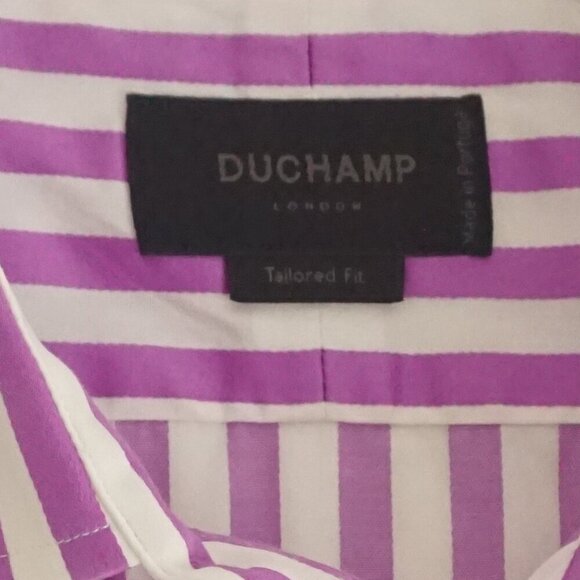 Duchamp London Lavender White Stripe Tailored Fit Cotton Dress Shirt 17 (43cm) - Picture 9 of 9